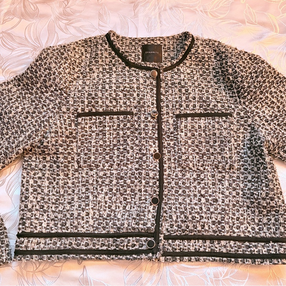 DYNAMITE  Green &   Black Cropped Tweed Jacket BNWT - XL